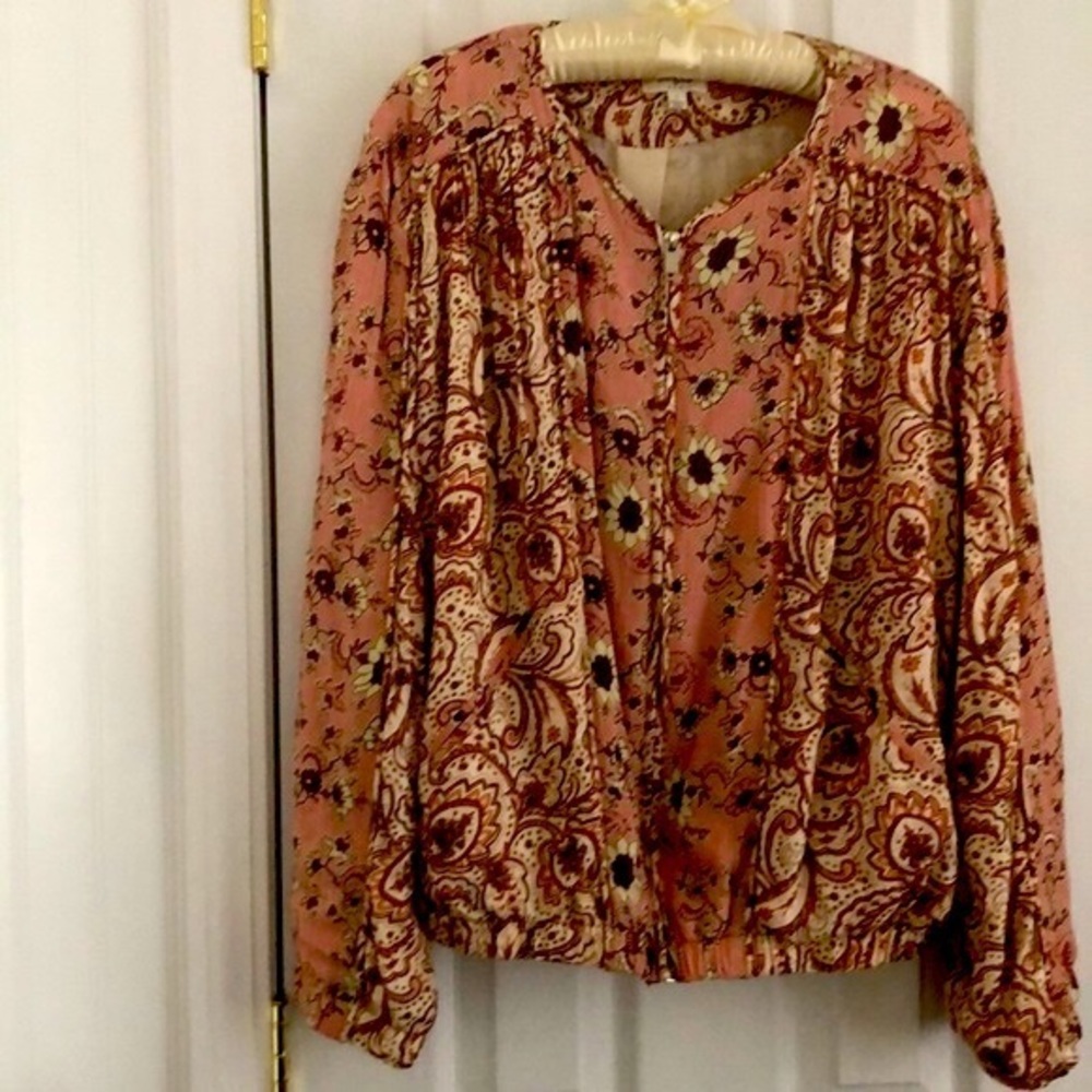 Umgee Boho cottagecore Pink Paisley Floral Bomber Jacket L Cotton Blend